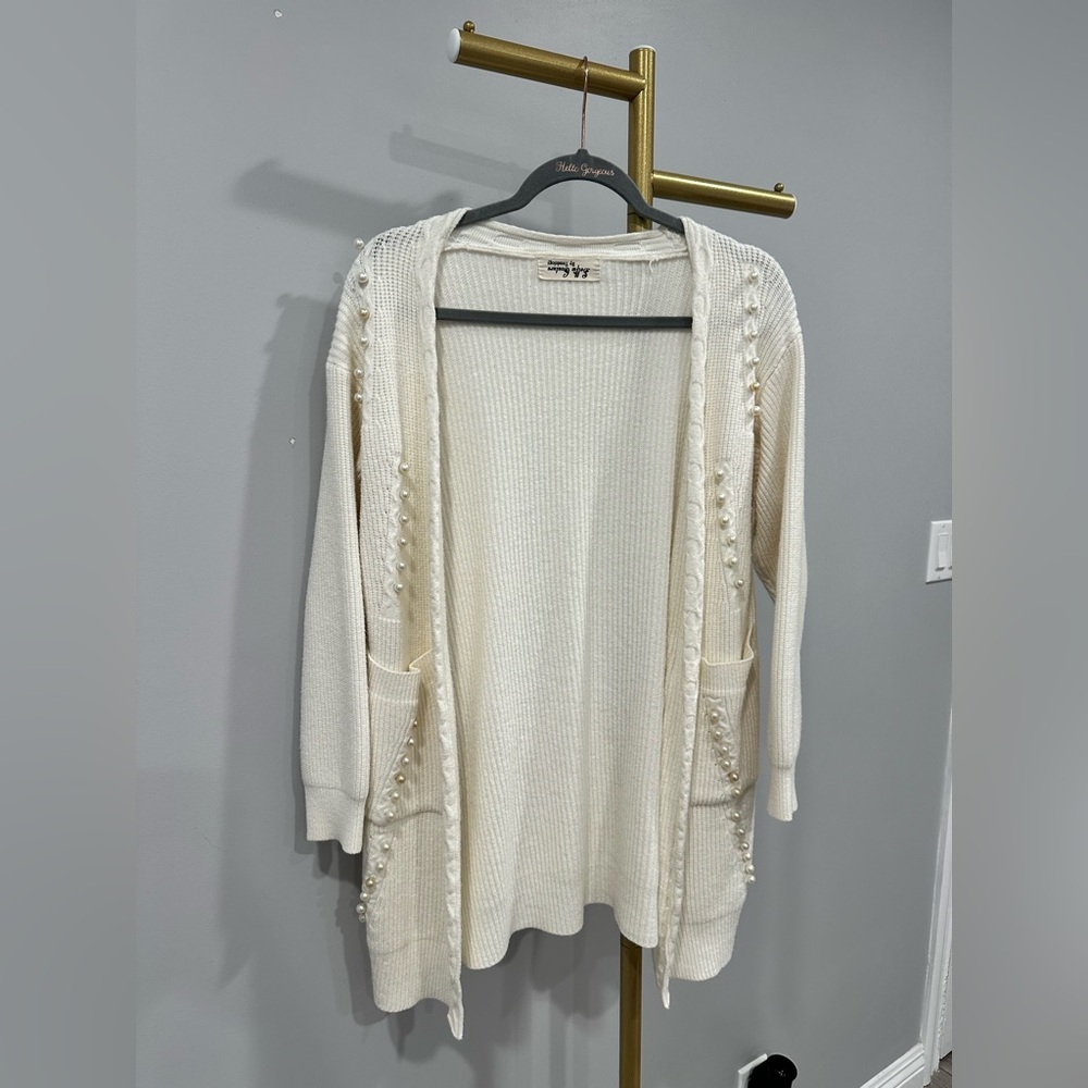 Chic Cream Cardigan with Pearl Details